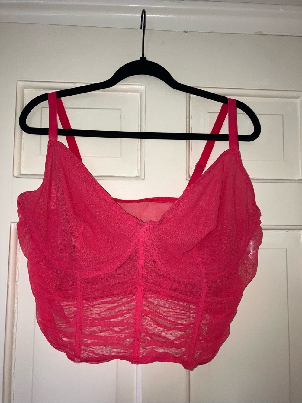 No Boundaries Neon Pink Sheer Bustier Crop Top - Picture 6 of 7